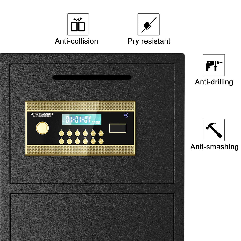 Large Double Door Digital Security Safe with Fireproof and Waterproof Bag - Black