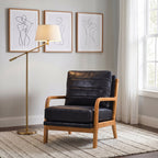 Foil Fabric Wood Armchair with Solid Wood Frame - Neutral