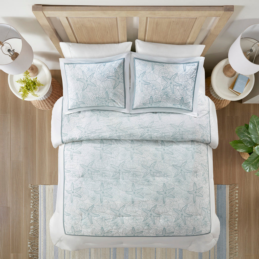 White King Comforter Set with Coastal Embroidery - 100% Cotton