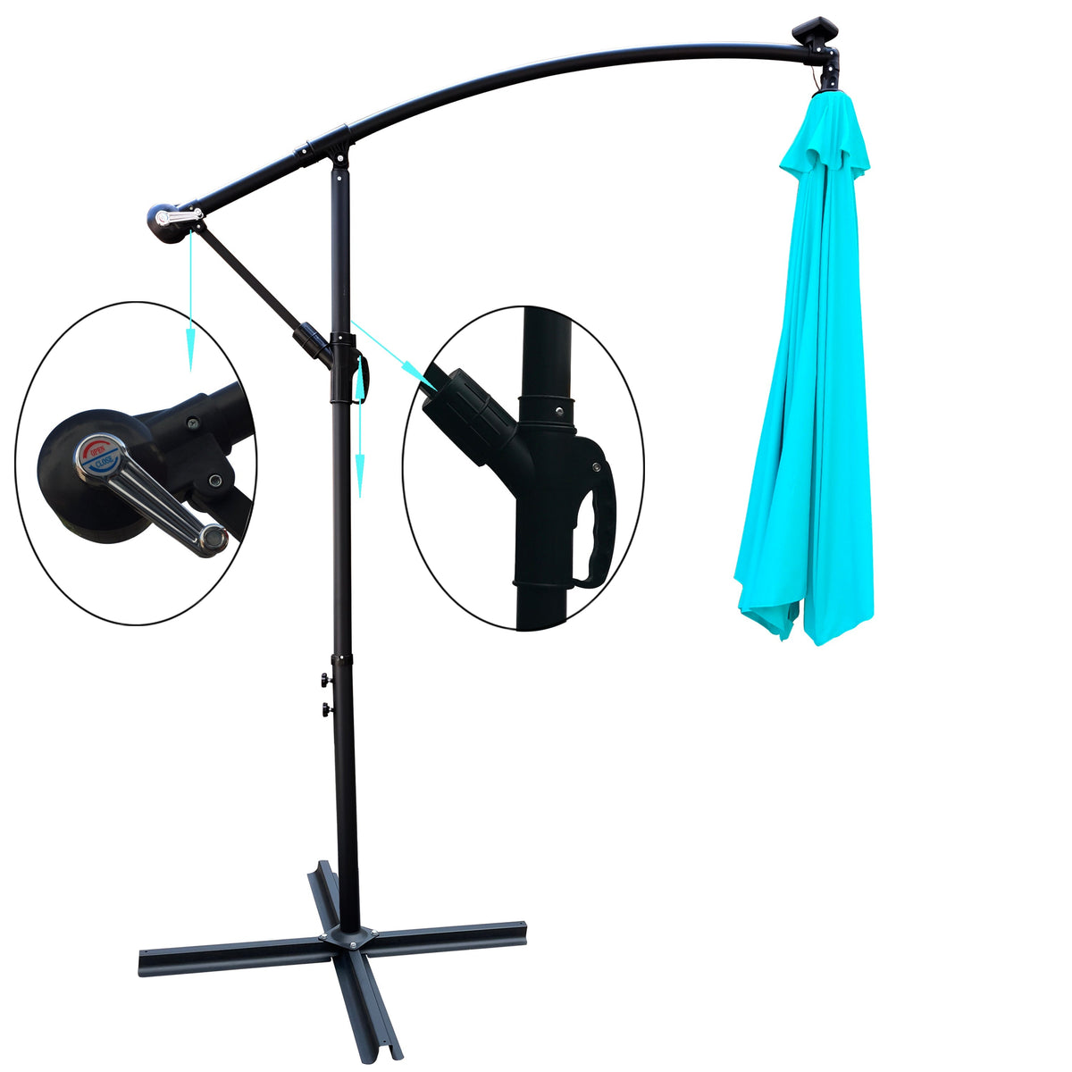 10 ft Outdoor Patio Umbrella with Solar LED Lighting - Turquoise