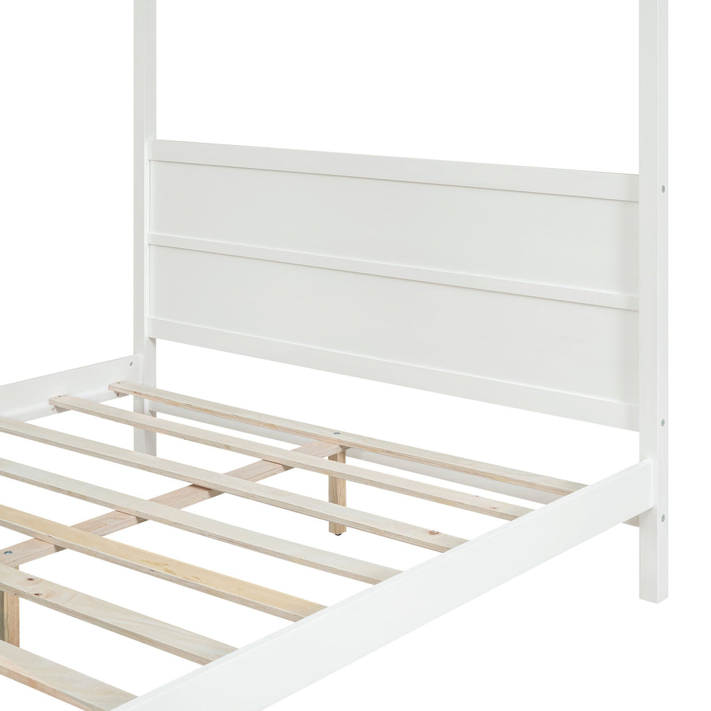 Canopy Platform Bed with Headboard and Footboard, Slat Support Leg - Queen