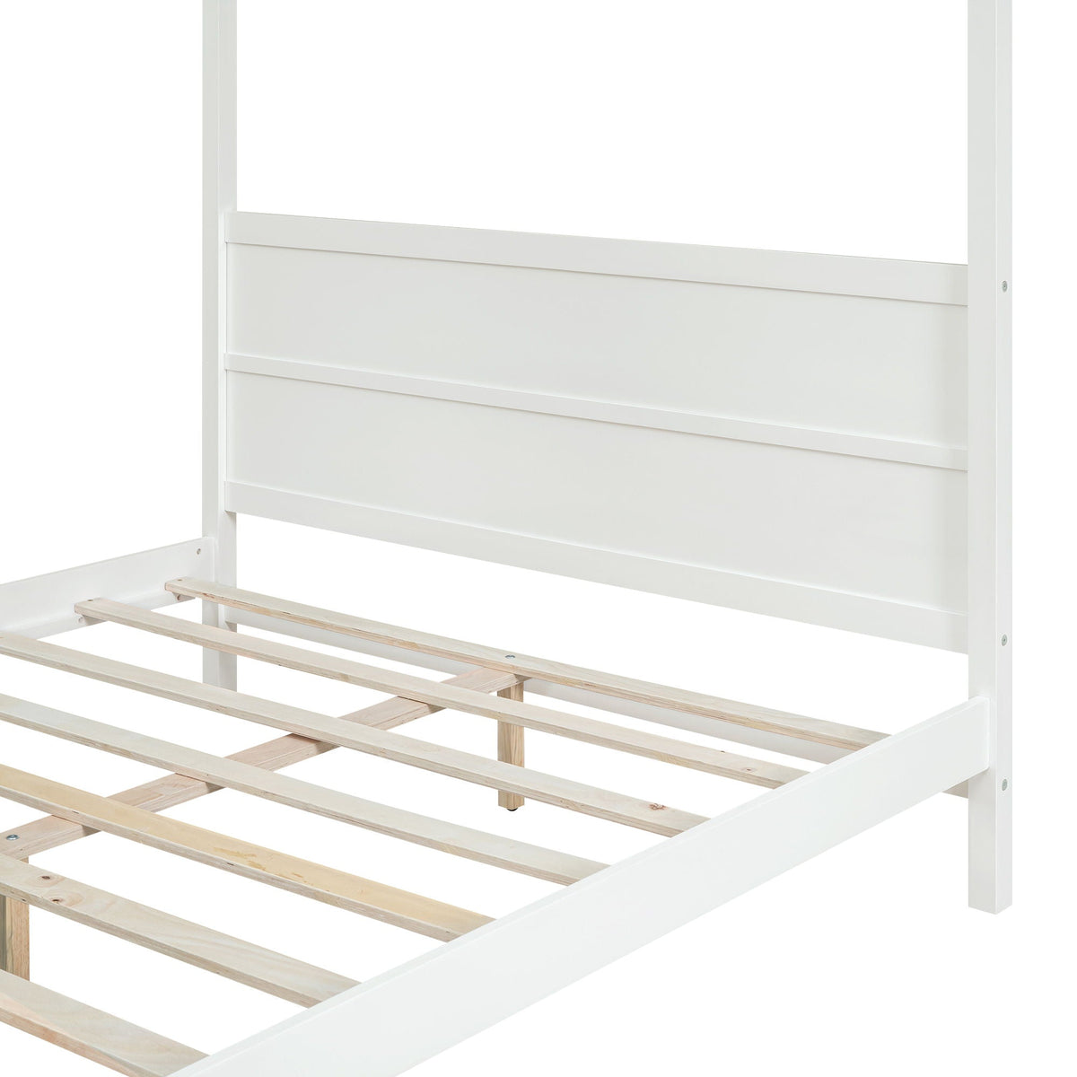 Canopy Platform Bed with Headboard and Footboard, Slat Support Leg - Queen