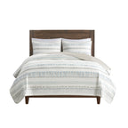 Printed Microfiber Seersucker Quilt Set with Reversible Design - Taupe/Blue