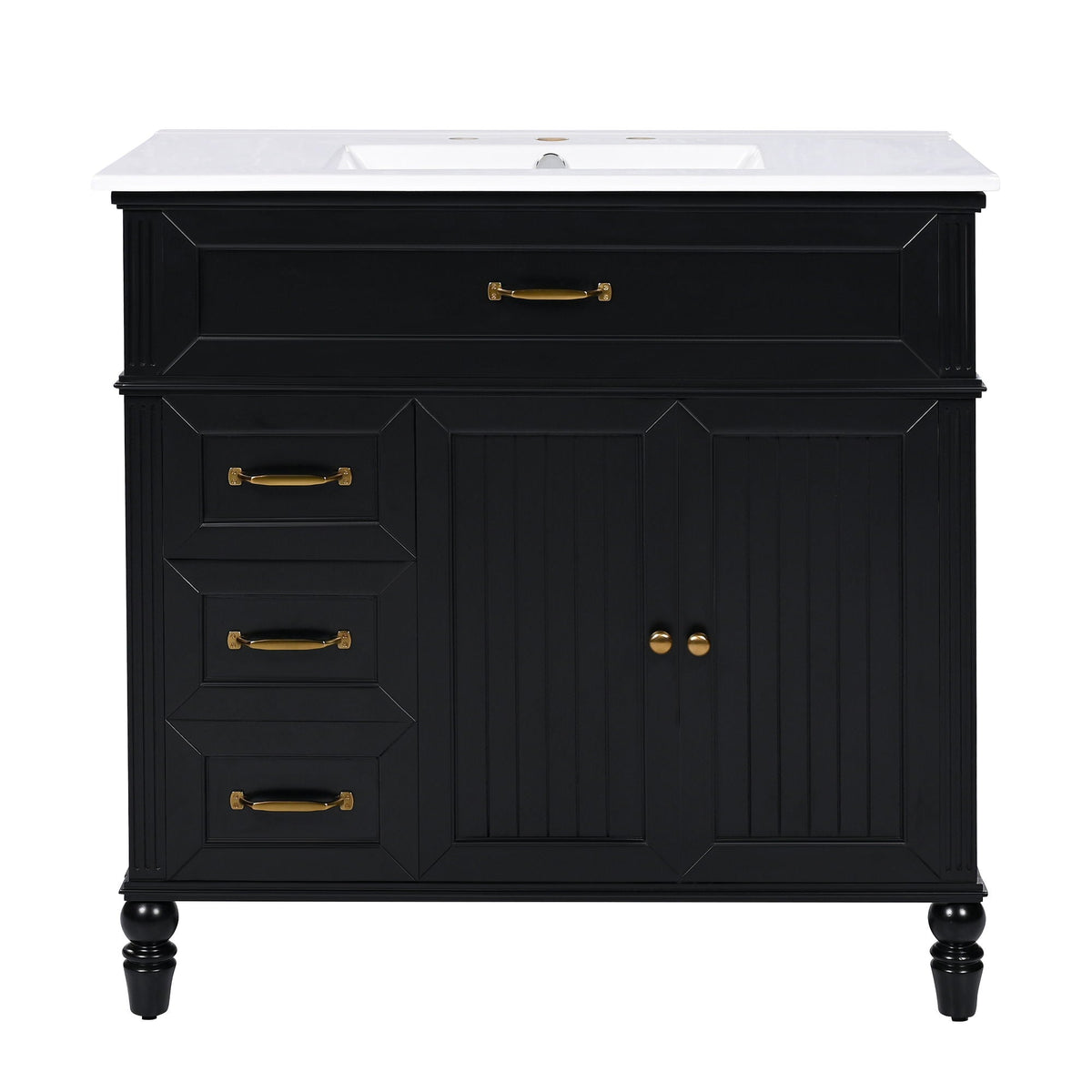 Bathroom Vanity With Sink and Drawers - Freestanding Solid Wood Cabinet