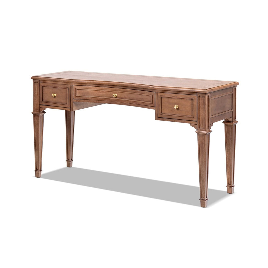 Brown Executive Desk with 3 Drawers - Satin-Gold Hardware