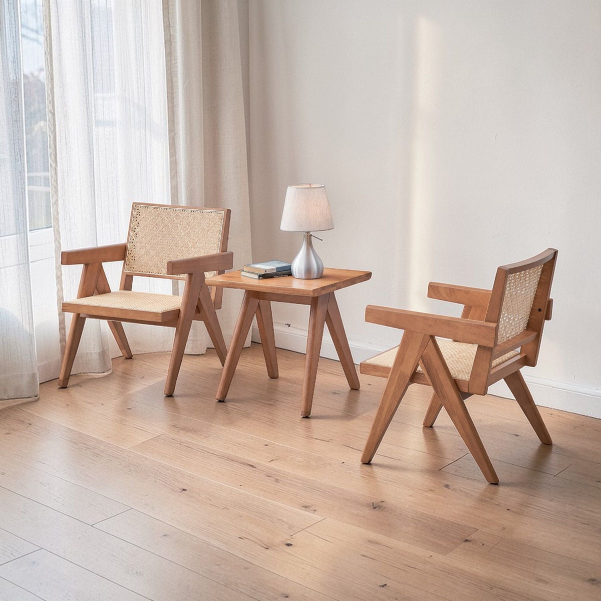Natural 3 Piece Accent Chair Set with Matching End Table