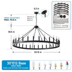 53.15 Inch Matte Black Wagon Wheel Chandelier with 30 Lights