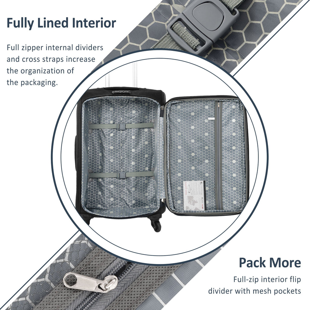 Expandable Softside Luggage 3 Piece Set with Spinner Wheels - Multiple Colors