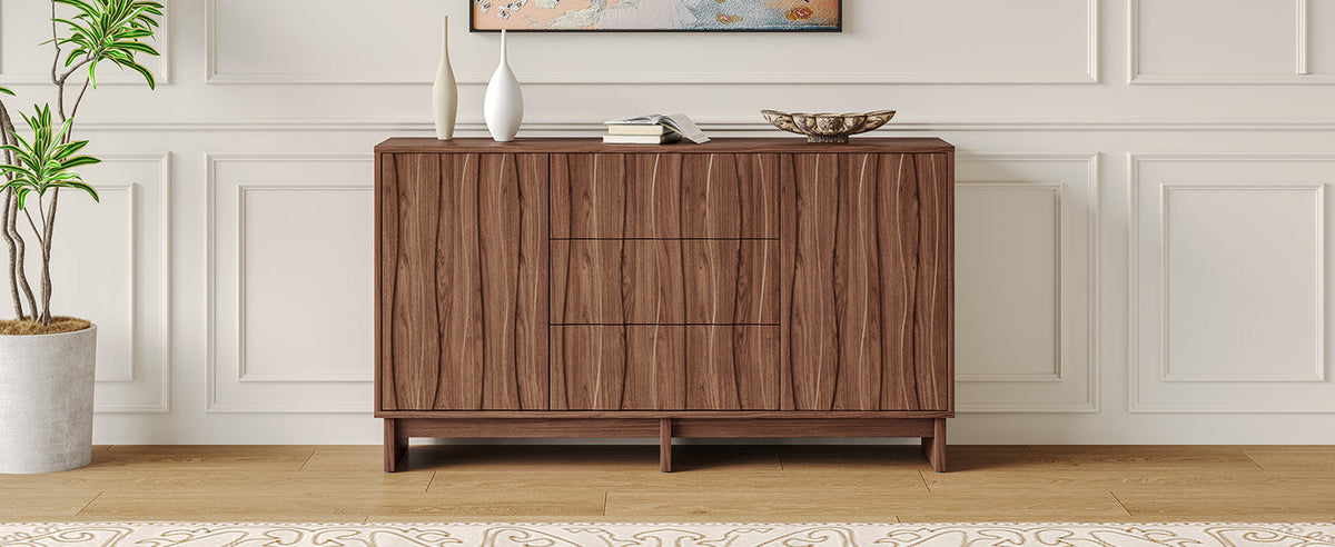 59.1" Buffet Sideboard with 2 Doors and 3 Drawers - Walnut