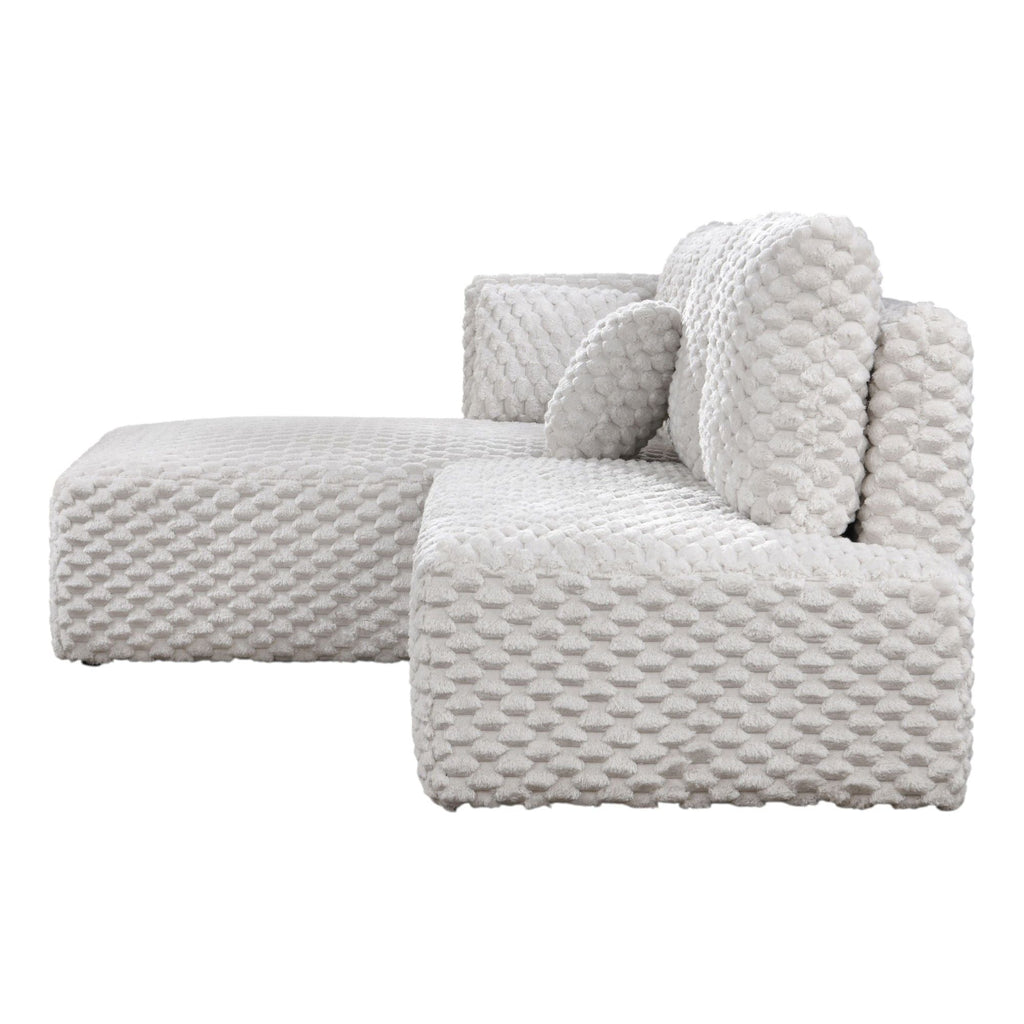 Ivory Sectional Sofa with Chaise - Corduroy Upholstery