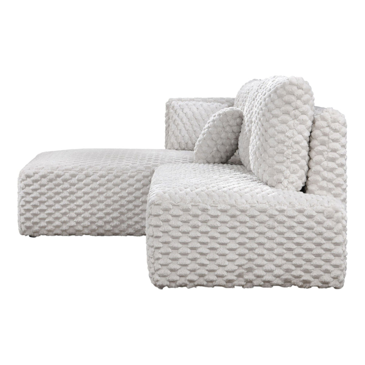 Ivory Sectional Sofa with Chaise - Corduroy Upholstery