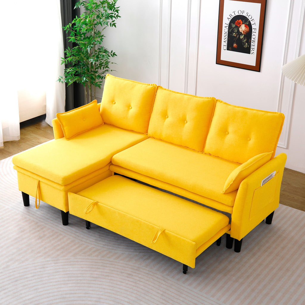 Reversible Chaise Sleeper Sectional Sofa with Storage - Cotton-Linen Upholstery