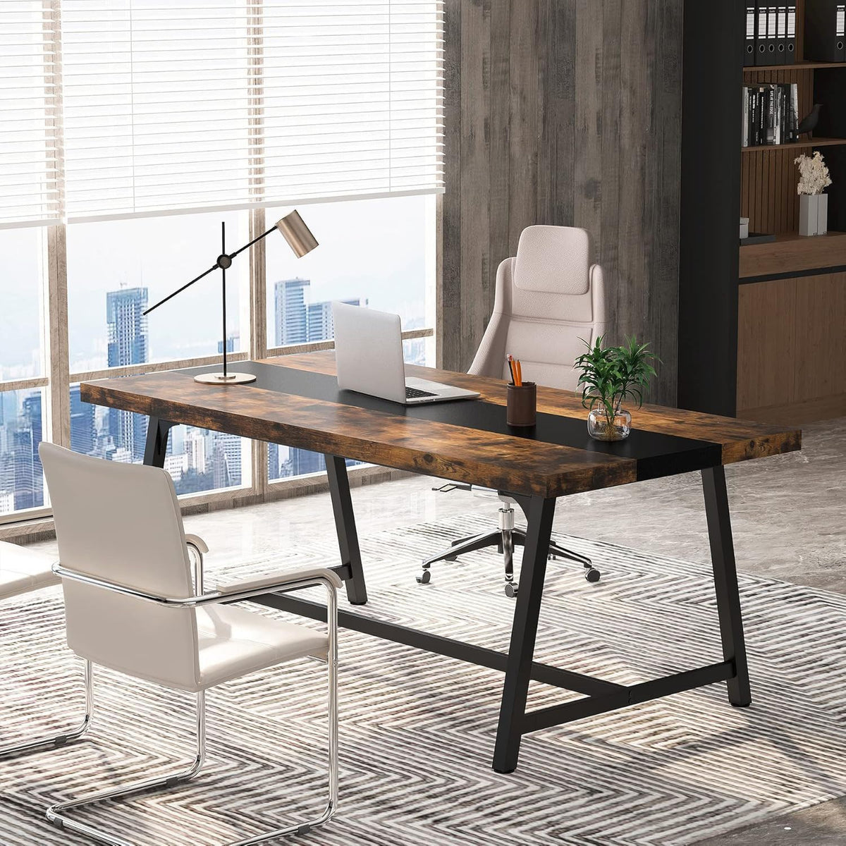 Modern Rectangular Conference Table for 6-8 People with Durable Frame - Dark Gray or Dark Brown