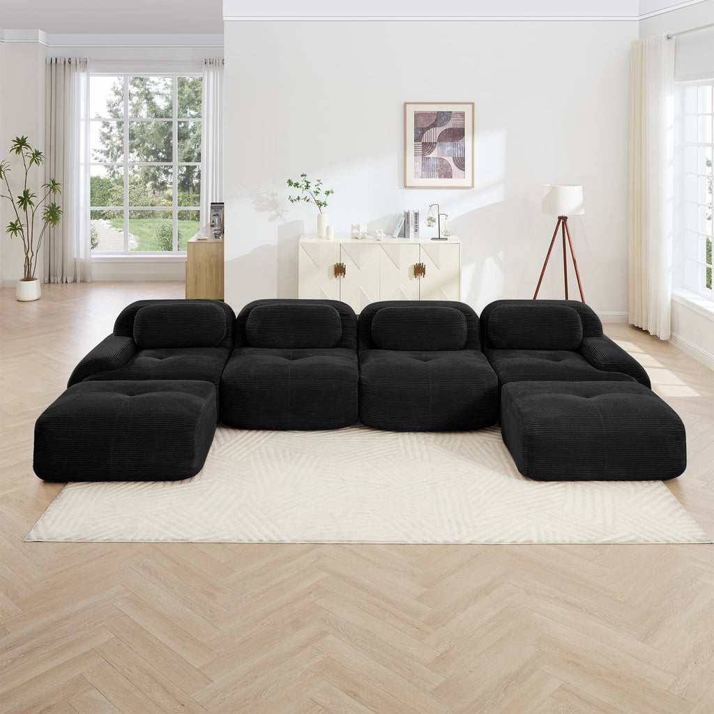 U-Shaped Modular Sofa with Ergonomic Design - Corduroy Fabric