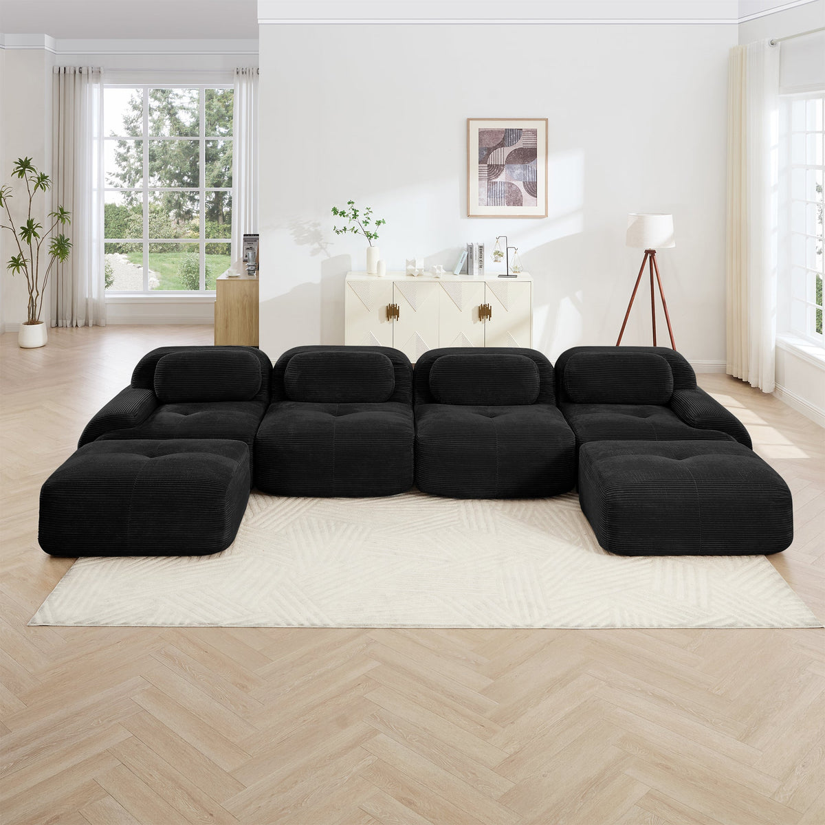 U-Shaped Modular Sofa with Ergonomic Design - Corduroy Fabric