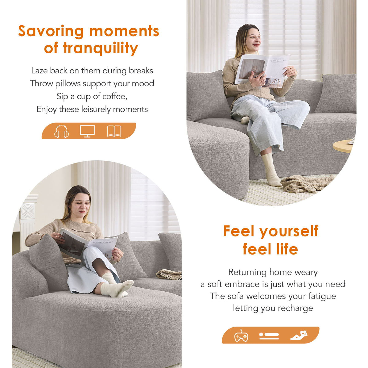 Combined Sofa with 4 Pillows