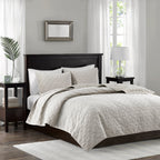 Ivory Velvet Quilt Set with Antimicrobial Finish - King/Cal King