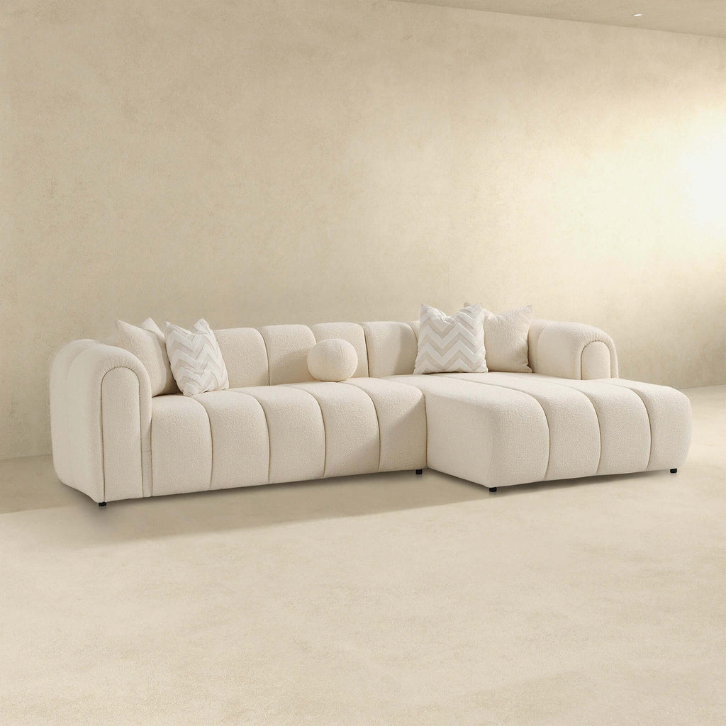 Modern Tufted Right Sectional Sofa with Toss Pillows - Ivory