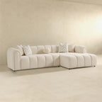 Modern Tufted Right Sectional Sofa with Toss Pillows - Ivory