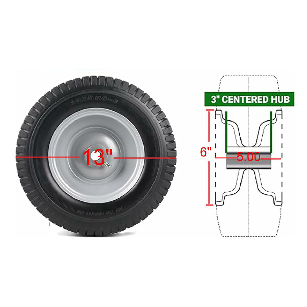 Flat Free Tire and Wheel Assembly with 3" Hub - Black