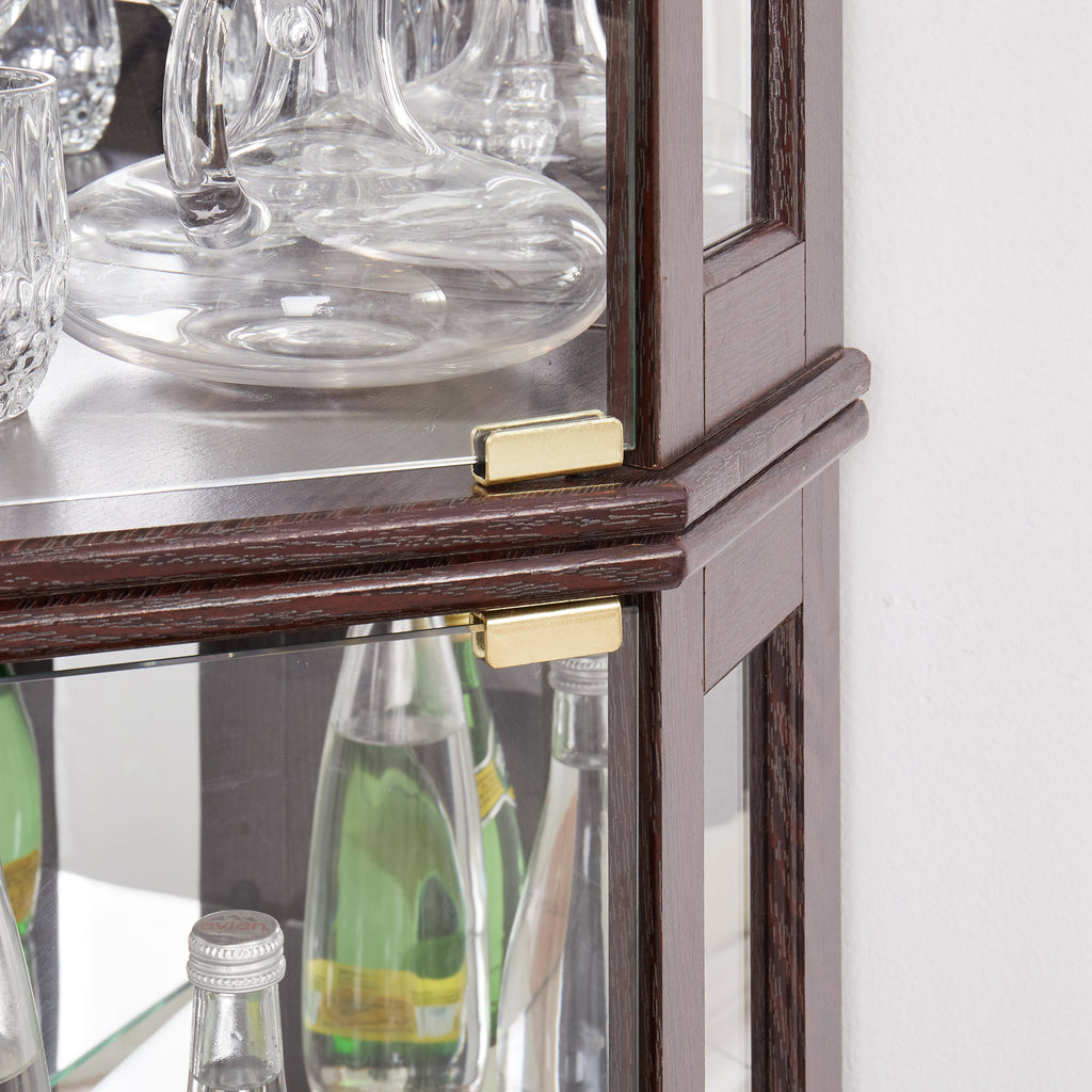 Corner Glass Curio Cabinet with Lighting - Dark Cherry