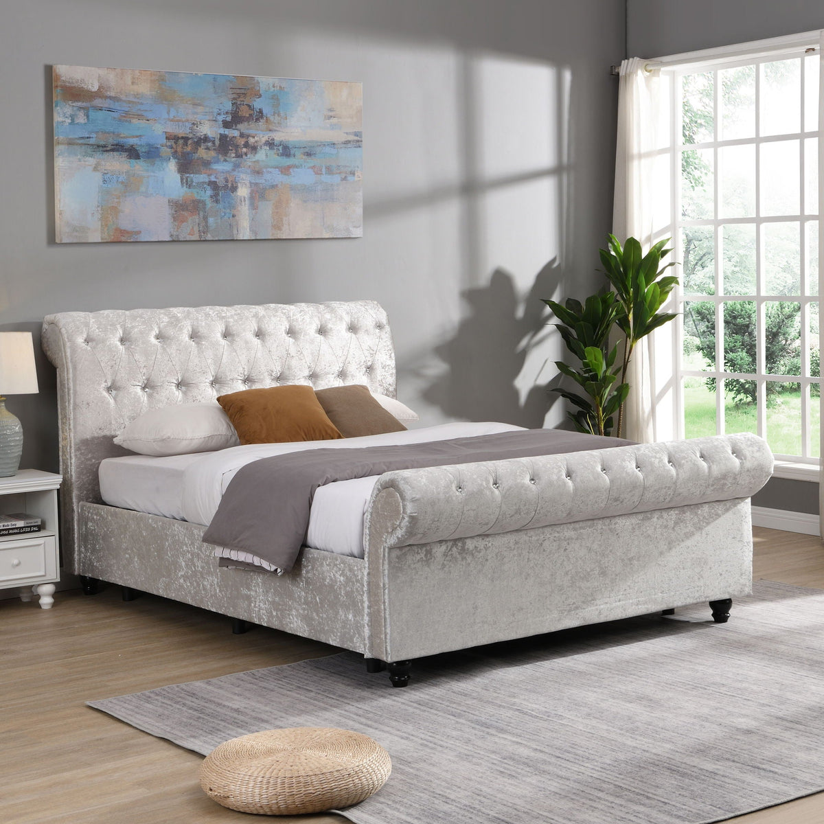 Queen Upholstered Storage Bed with Hydraulic Lift - Beige