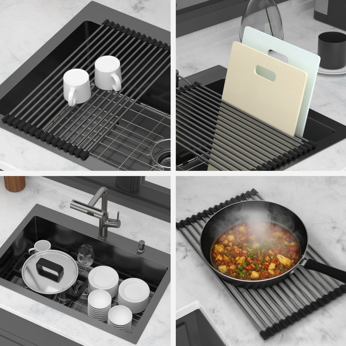 Stainless Steel Drop-In Kitchen Sink with Multi-Function Faucet - Black
