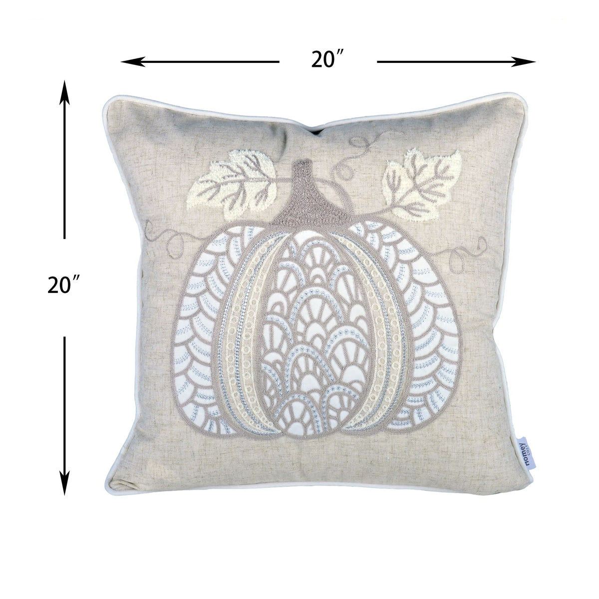 Lace Embroidered Pumpkin Throw Pillow with Linen-Blend Fabric - Natural
