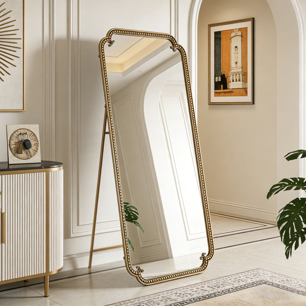 Full Length Mirror With Stand - Antique Gold Floor Mirror for Bedroom