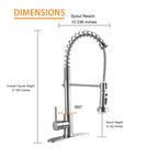 21" Commercial Kitchen Faucet with Dual Function Pull Down Sprayhead - Brushed Nickel