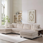 U-Shaped Convertible Sofa, 4 Seater Sectional with Storage Armrests - Multiple Colors