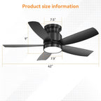 Flush Mount Ceiling Fan With 18W LED Light And Remote Control