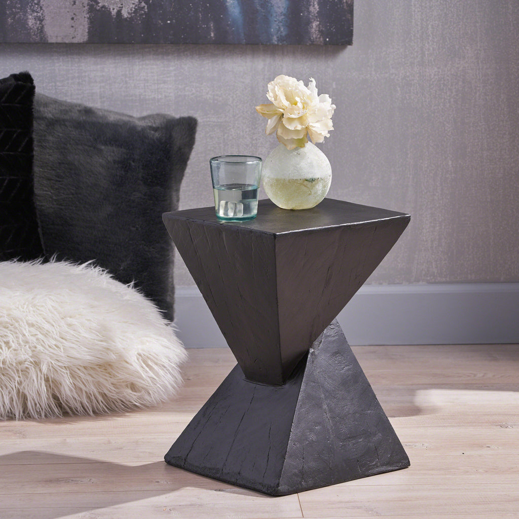 TESS Modern Side Table with Hourglass Design - Black or Natural