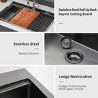 33" Drop In Kitchen Sink with Ledge Workstation - Gunmetal Black