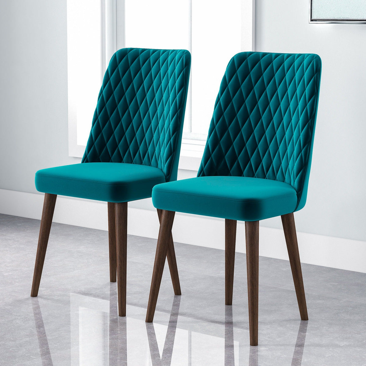Mid-Century Modern Dining Chair Set of 2 with Upholstered Seat - Multiple Colors