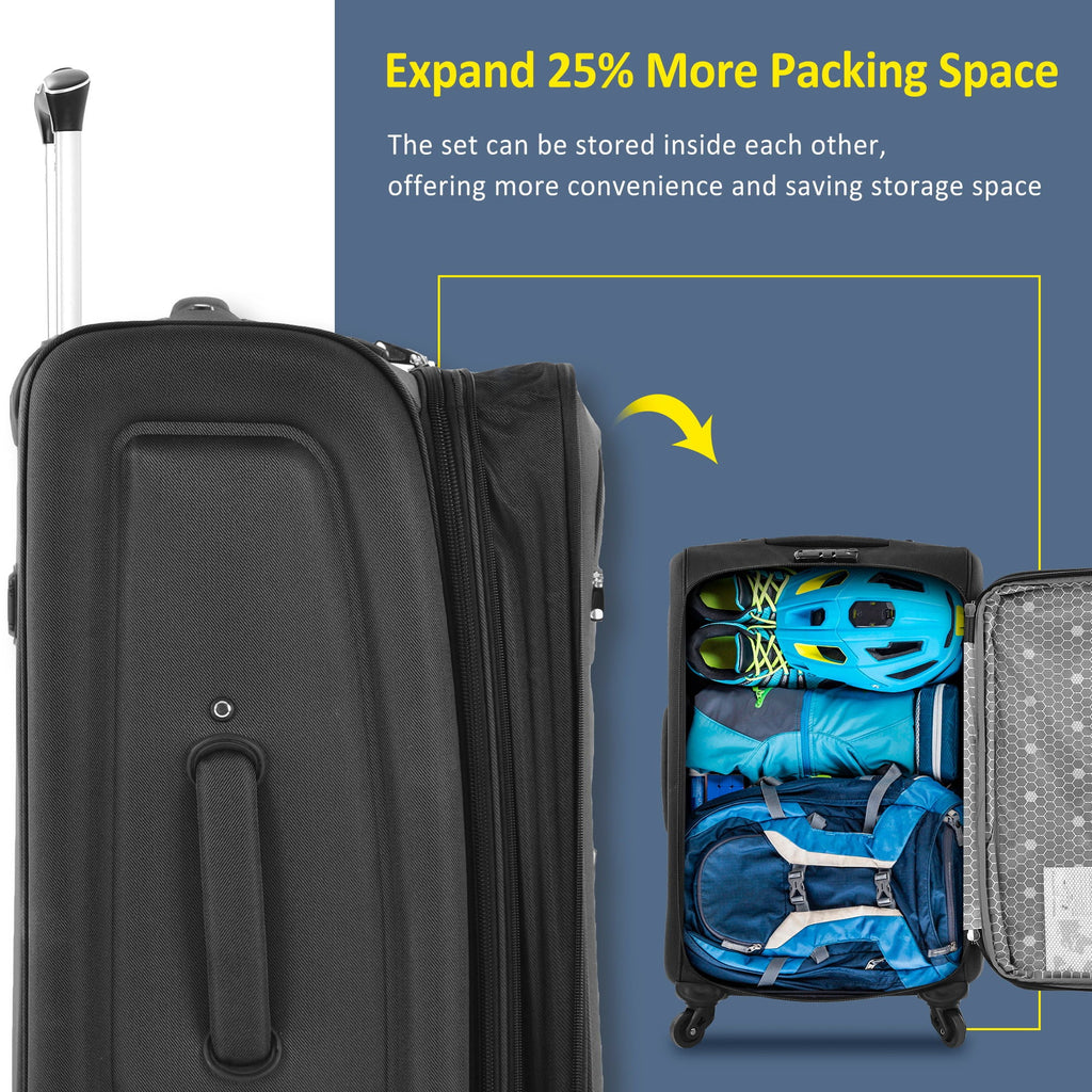 Expandable Softside Luggage 3 Piece Set with Spinner Wheels - Multiple Colors