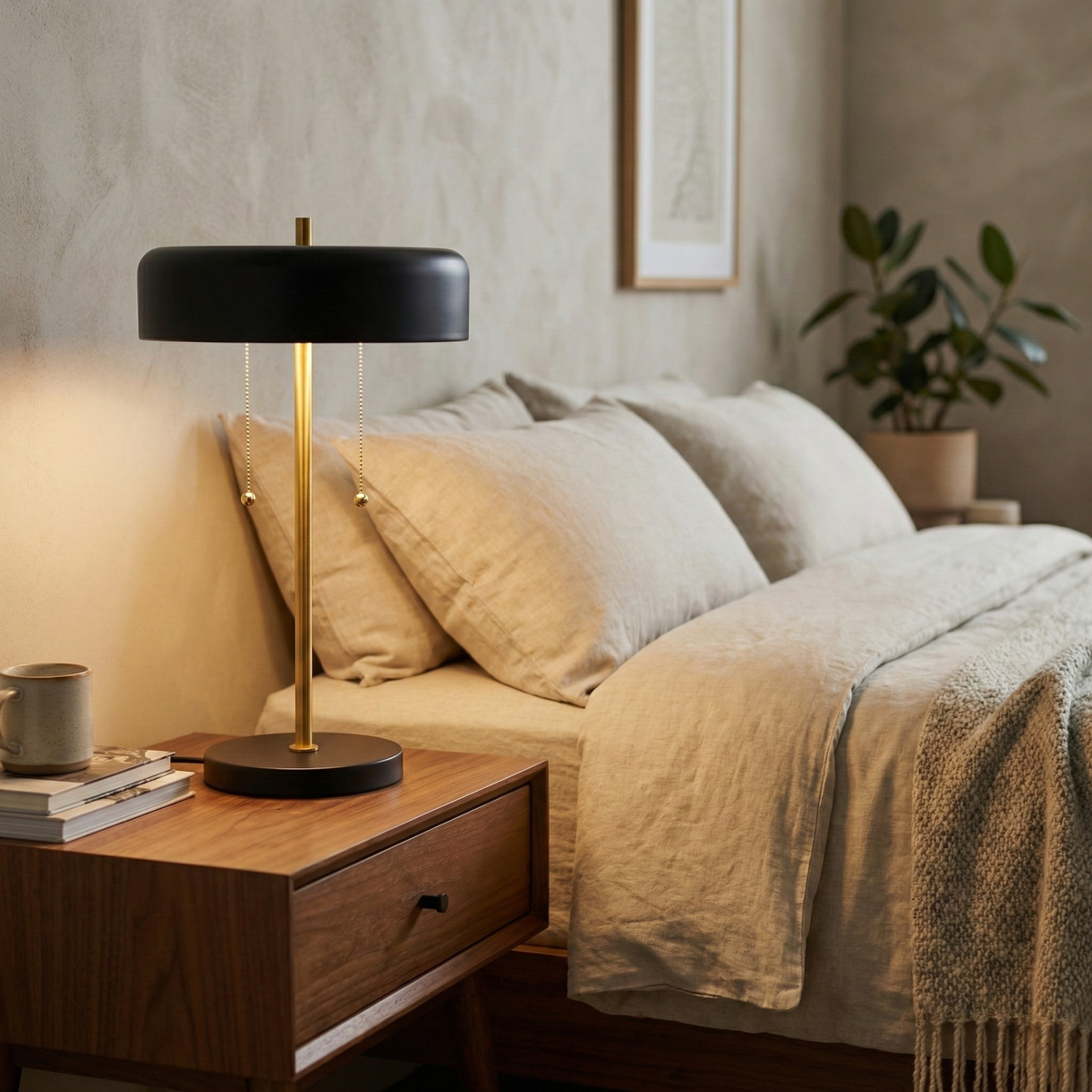 Nordic Creative Desk Bedside Table Lamp with Drum Shade - Black