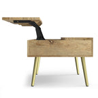 Handcrafted Lift Top Coffee Table with Storage - Light Brown