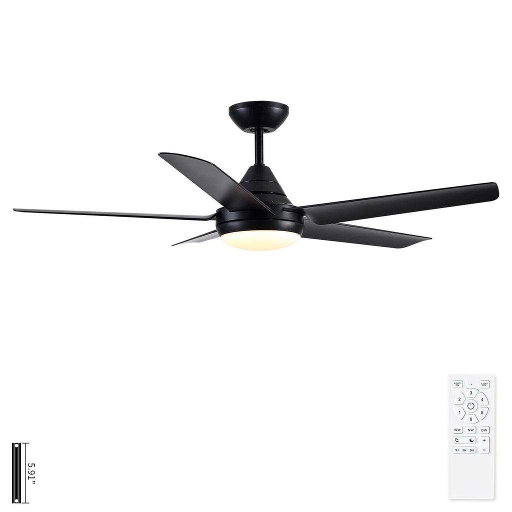 48" Black Ceiling Fan with Dimmable LED Light and Remote Control - Reversible Motor