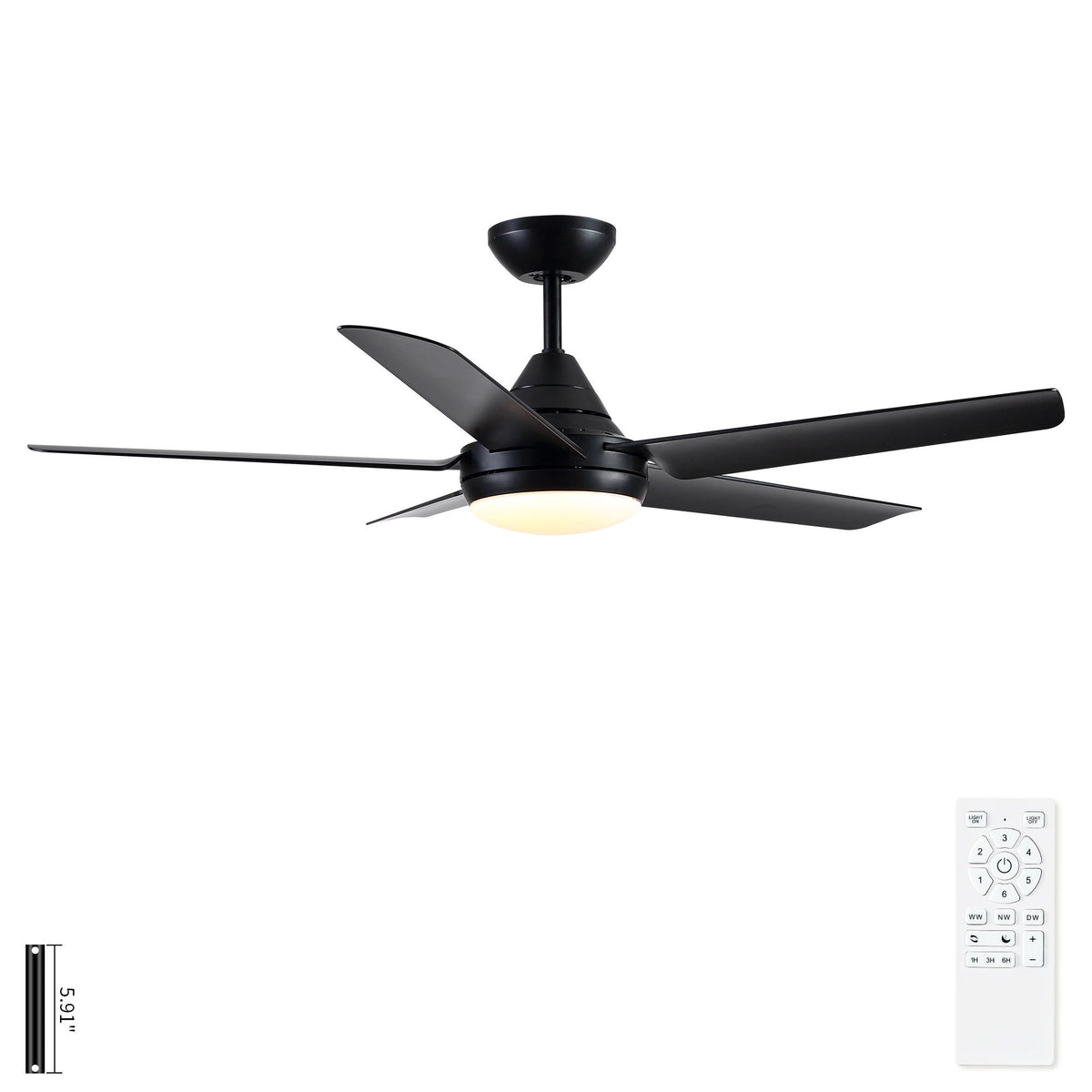 48" Black Ceiling Fan with Dimmable LED Light and Remote Control - Reversible Motor