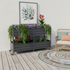 Dual Tier Metal Raised Garden Bed with Lockable Wheels - Grey or Green