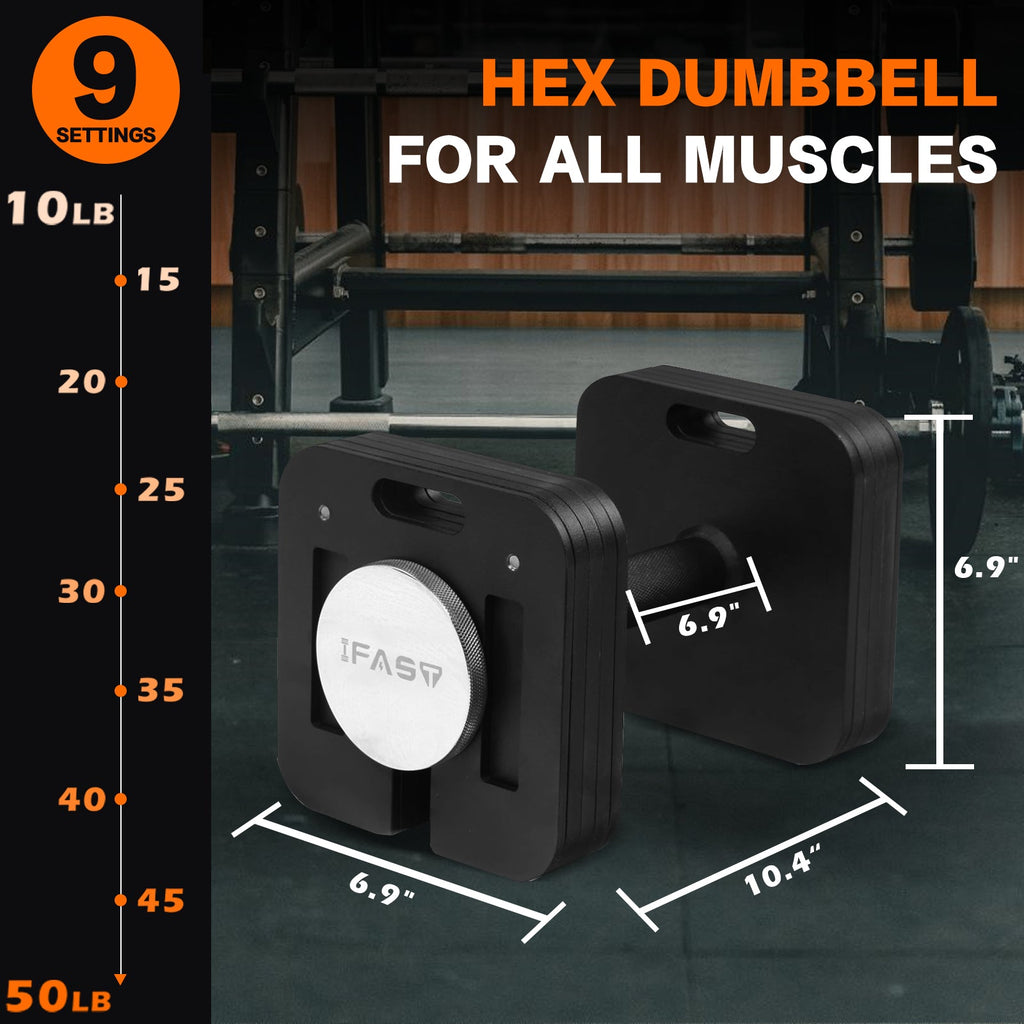 Adjustable 9 in 1 Dumbbell with Carbon Steel Construction - 50LB