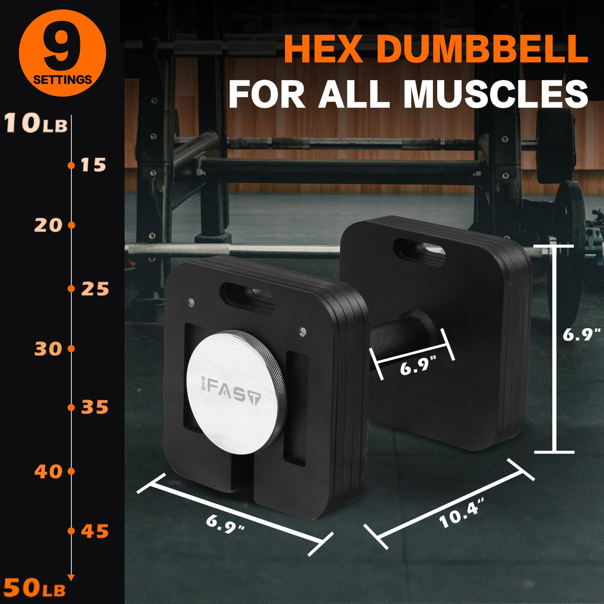 Adjustable 9 in 1 Dumbbell with Carbon Steel Construction - 50LB