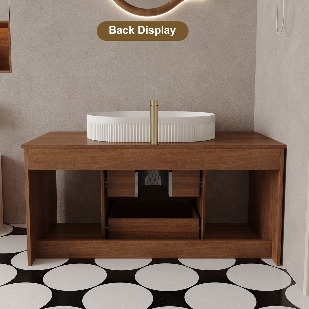 Wall-Mounted Bathroom Vanity with Ceramic Sink - Solid Wood, Floating Design