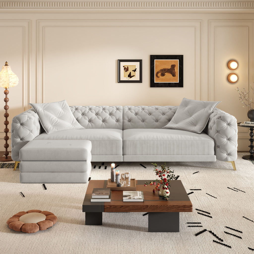 3-In-1 Convertible Sleeper Sofa Set with Deep Seat & Movable Ottoman - White, Beige, Gray