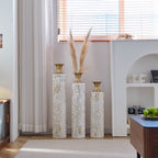 White / Gold Metal Floor Vases Set of 3 with Durable Modern Design