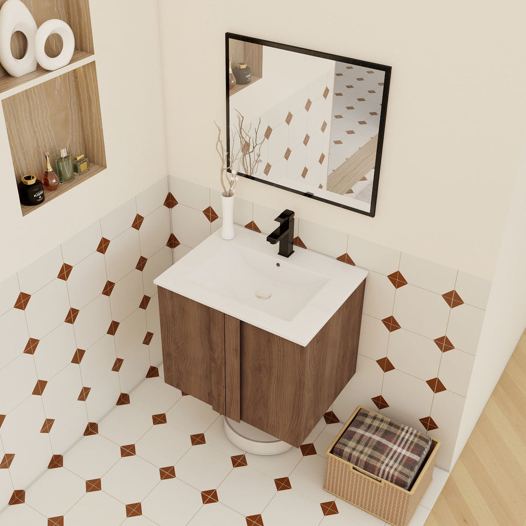 Floating Bathroom Vanity With Sink Combo with Soft-Close Doors - Brown or Light Brown