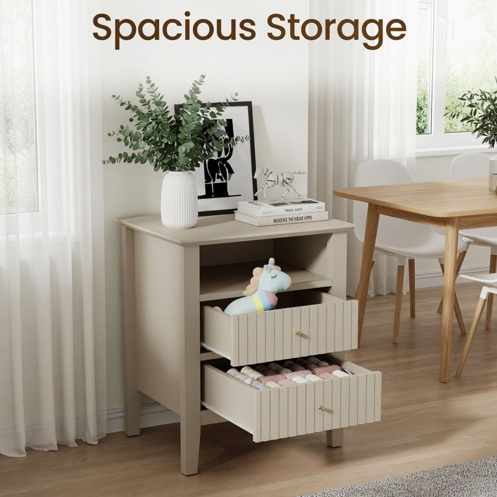 Fluted Nightstand with 2 Drawers and Soft-Close Slides - Multiple Colors