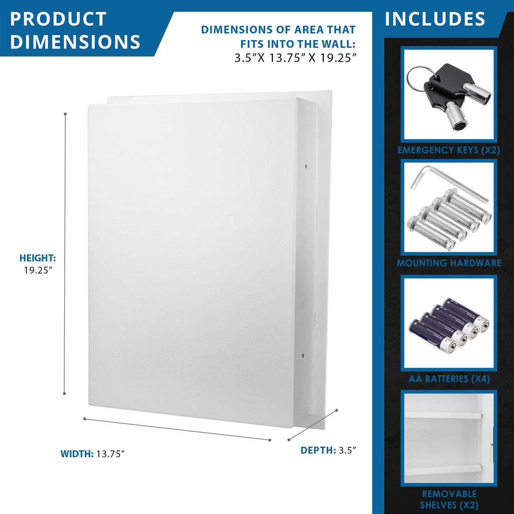 Biometric Wall Safe with 120-Fingerprint Security - White