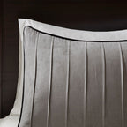 Grey 7 Piece Faux Suede Comforter Set with Pintuck Design - Full